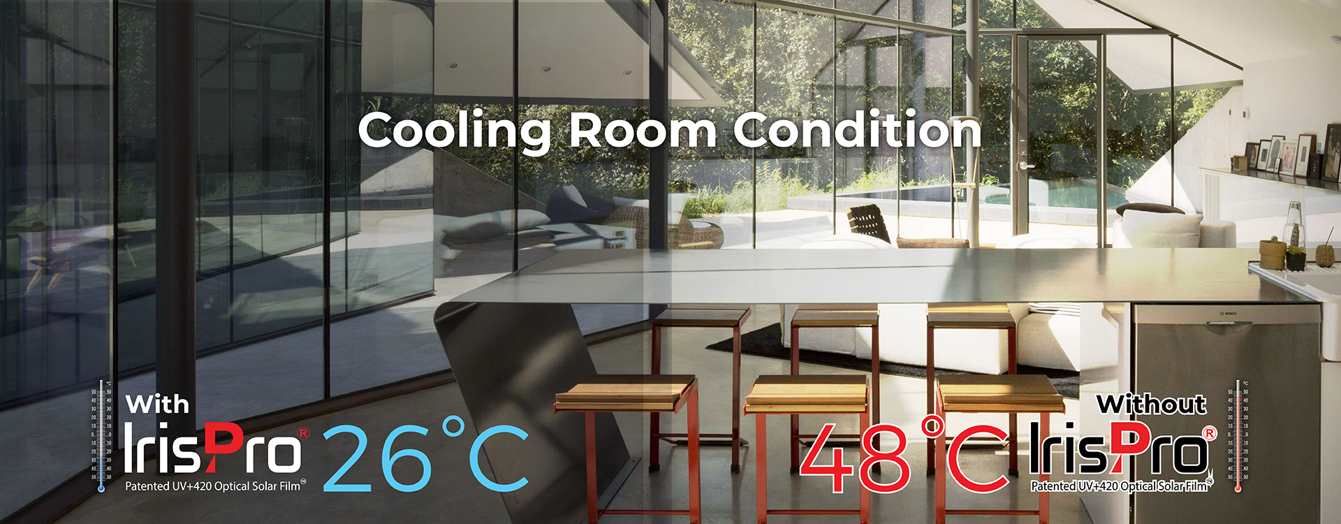 Slider design of Irispro Solar Series window tint reduces heat and glare in living room