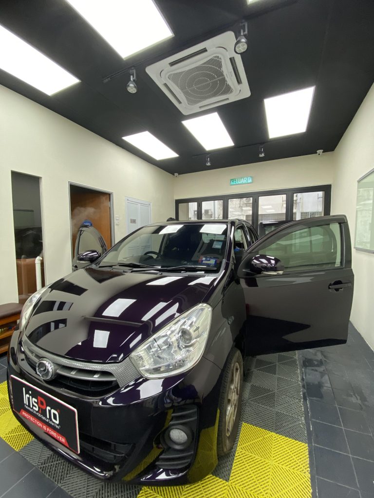 elite series window tint for myvi purple car | Irispro