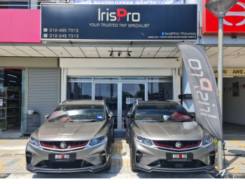 Sirim certified car window film UV+420 Optical Solar Film installation in Penang by Irispro. Two cars with sleek, dark window tint